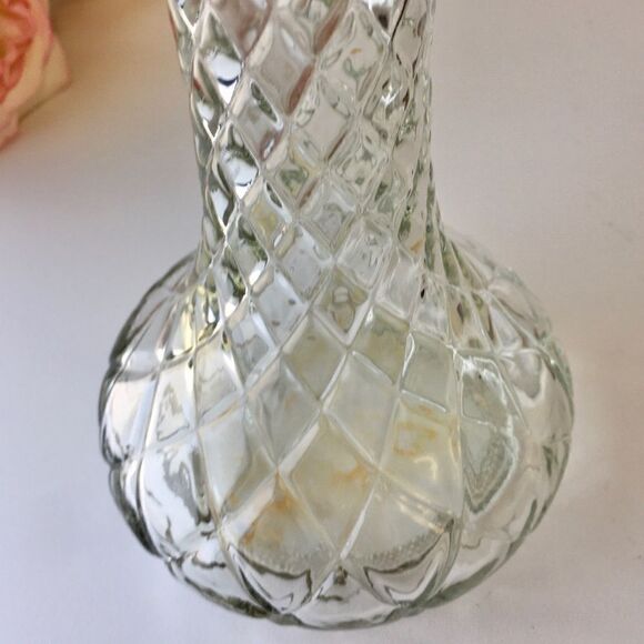 Vintage Hoosier Glass Quilted Diamond Clear Vase - Picture 4 of 12